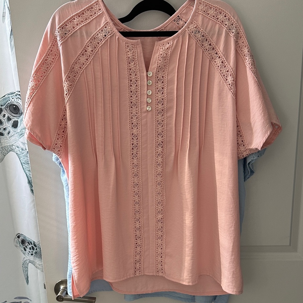 Lane Bryant Sky Blue Lace Accent Blouse - Picture 2 of 12